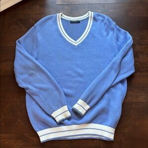 Light Blue V-Neck Unisex Sweater with White Trim
